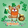 Humorous greeting card for St. Patrick`s Day with a dog in a gre Royalty Free Stock Photo