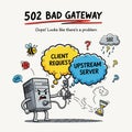 502 Bad Gateway Error Cartoon Funny Web Page Illustration Royalty Free Stock Photo