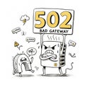 502 Bad Gateway Error Cartoon Funny Web Page Illustration Royalty Free Stock Photo