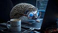 Nerdy Hedgehog Coder Working Late Night Royalty Free Stock Photo