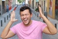 Humorous man laughing outdoors close up Royalty Free Stock Photo