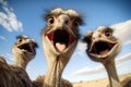 Humorous Ostrich selfie funny head. Generate Ai Royalty Free Stock Photo