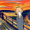 Humorous parody of the scream painting by Edvard Munch wearing a face mask. Royalty Free Stock Photo