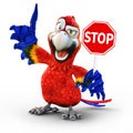 Humorous parrot holding a stop sign stop and look concept Royalty Free Stock Photo