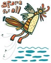 Humorous picture a bird jumping in the water