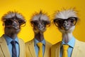 Three Ostriches in Suits with Stylish Sunglasses Royalty Free Stock Photo