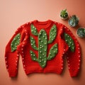 Humorous And Quirky Aloe Vera Christmas Sweater With Festive Cactus Buttons