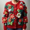 Humorous And Quirky Charm: Red And Green Flowers Sweater Inspired Begonia