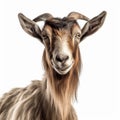 Humorous White Backdrop Portrait Of A Goat In David Burdeny Style