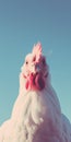 Humorous White Chicken With Pink Face - Solarization Effect