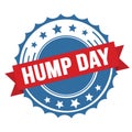 HUMP DAY text on red blue ribbon stamp