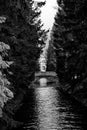 Humpback bridge over the water channel in the park. Royalty Free Stock Photo