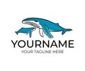 Humpback whale with a baby, logo design. Animal, mammals, sea life and fish, vector design