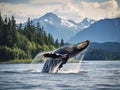 Ai Generated illustration Wildlife Concept of Humpback Whale Breaching Kenai Fjords National Park Alaska Royalty Free Stock Photo