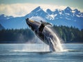 Ai Generated illustration Wildlife Concept of Humpback Whale Breaching Kenai Fjords National Park Alaska