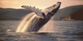 A humpback whale breaching the ocean surface, illustrating freedom and majesty, concept of Natural wonder, created with