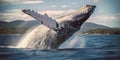 A humpback whale breaching the ocean surface, illustrating freedom and majesty, concept of Natural wonder, created with