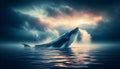 Humpback Whale Breaching Surface: Ocean Giant Emerging in Dramatic Cloudscape Royalty Free Stock Photo