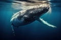 Humpback whale in the deep blue ocean. 3d rendering, Humpback whale underwater in the Caribbean, AI Generated Royalty Free Stock Photo