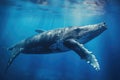 Humpback whale in deep blue ocean. Underwater scene, Humpback whale swimming underwater in blue water. Marine life, AI Generated Royalty Free Stock Photo