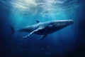 Humpback whale in deep blue ocean. Underwater scene. A blue whale swimming in deep, ocean waters, AI Generated Royalty Free Stock Photo