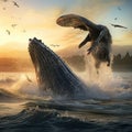 Ai Generated illustration Wildlife Concept of Humpback Whale Feeding Royalty Free Stock Photo