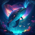 Humpback whale hugging heart Humpback whale swimming in the sea. Fantasy underwater scene. Vector illustration. generative A Royalty Free Stock Photo