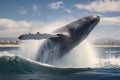 Humpback whale jumps out of the water at sunset, California, Humpback whale jumping out of the water, AI Generated Royalty Free Stock Photo