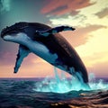 A Humpback Whale Leaps Elegantly Over the Sparkling Water Royalty Free Stock Photo
