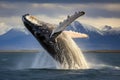 Humpback whale in Patagonia, Argentina, South America, Humpback Whale Megaptera novaeangliae breaching near Husavik City in Royalty Free Stock Photo