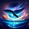 Humpback whale in space. Vector illustration of a blue whale in the universe. AI Generated