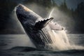 Humpback whale splashing in the ocean. Alaska. USA, Humpback whale jumping out of the water, AI Generated