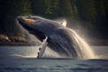 Humpback whale splashing out of the water in Alaska, Humpback whale jumping out of the water, AI Generated