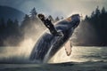 Humpback whale splashing water in the Pacific Ocean, Alaska, Humpback whale jumping out of the water, AI Generated