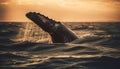 Humpback whale swimming in tranquil seascape at dusk generated by AI