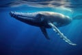 Humpback whale swimming underwater in blue water. Wildlife scene, Humpback whale gracefully swimming in the deep blue ocean, Royalty Free Stock Photo