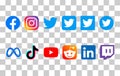 Humpolec, Czech Republic - August 25, 2022: Set of social media logo. Facebook, instagram, twitter, meta, tiktok, youtube