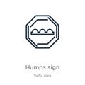 Humps sign icon. Thin linear humps sign outline icon isolated on white background from traffic signs collection. Line vector sign