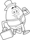 Outlined Happy Humpty Dumpty Egg Cartoon Character Running And Carries Briefcase