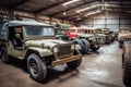 humvee surrounded by other military vehicles in vintage collection