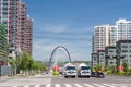 Hunchun, China - circa July 2012: Streets of Hunchun and high rise residential buildings, Yanbian, Jilin, China