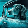 Hund fÃÂ¤hrt im blauen Auto