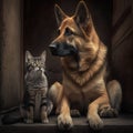 Hund and Katze sitzen verliebt nebeneinander Royalty Free Stock Photo