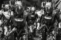 hundert of humanoids silver metal robots marching generative AI