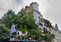 Hundertwasser Haus in Vienna at cold rainy day