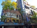 Hundertwasser House, Wien Artist`s creation of brightly painted, natural apartment block with a forested roof & balconies