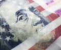 Hundred Dollar Bill With Benjamin Franklin With The American Flag Representing The United States Economy Royalty Free Stock Photo