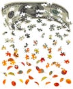 Hundred dollar bill converting to autumn leaves Royalty Free Stock Photo