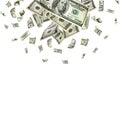 Hundred dollar bill. Falling money isolated background. American Royalty Free Stock Photo