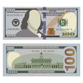 Hundred dollar bill, new design on both sides. 100 US dollars banknote, from front and reverse side. Vector illustration Royalty Free Stock Photo